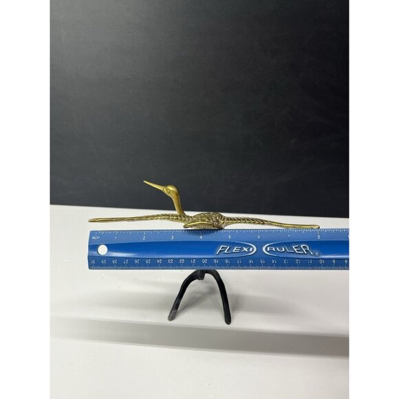 Vintage MCM Brass Flying Bird Crane or Heron On Painted Brass Stand 6.5” Tall - Picture 13 of 14